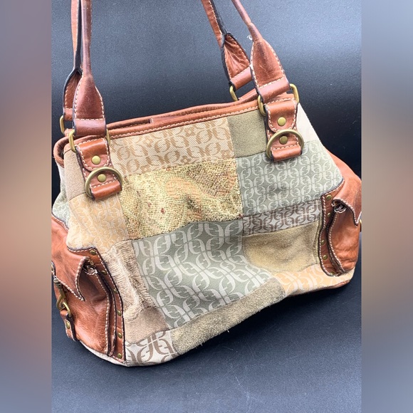 Fossil Vintage Signature Monogram Canvas/Leather Hobo Shoulder Bag - Picture 6 of 16